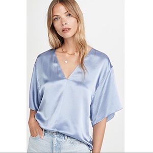 $265 Vince heavy silk double v neck top